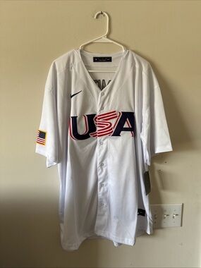 Nike White USA Baseball Jersey with Red & Navy Logo